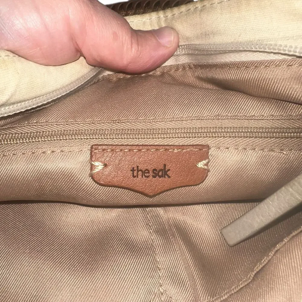 The Sak Leather Shoulder Bag Cream Brown Handle Boho Minimalist slouchy - Picture 12 of 13